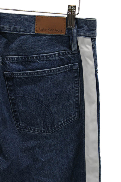 Calvin Klein Jeans Unisex Adults Straight Jeans Blue Striped Cotton Size 29