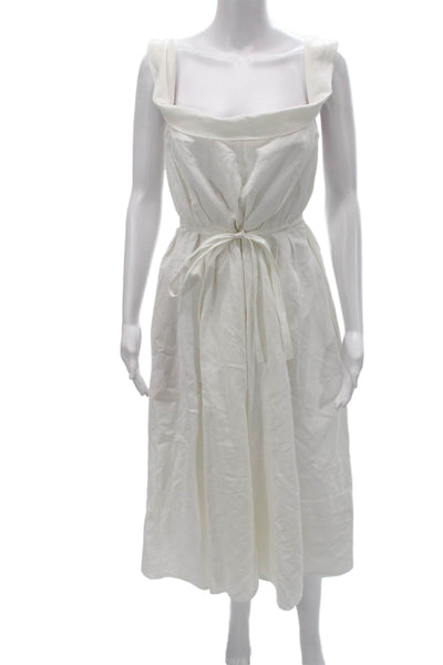 Brock Collection Women White Cotton Cowl Neck Sundress Sleeveless Midi Size 8