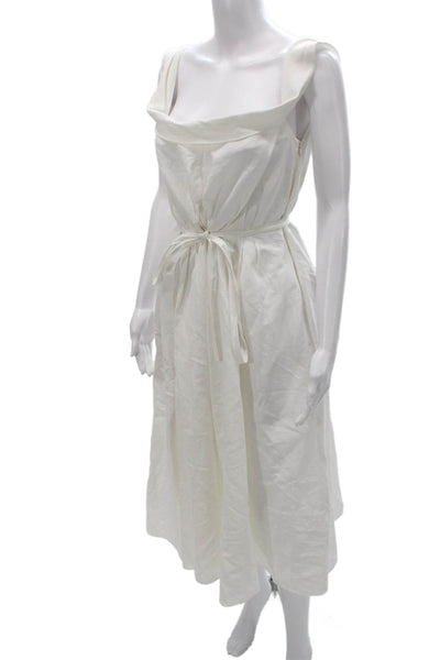 Brock Collection Women White Cotton Cowl Neck Sundress Sleeveless Midi Size 8