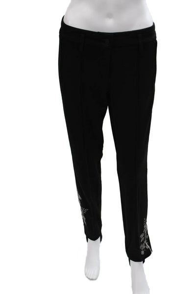 Cambio Womens Floral Viscose Ankle Pants Black Button Petite Size 8