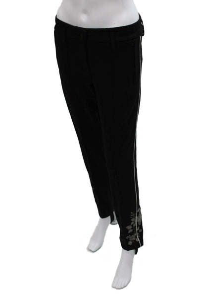 Cambio Womens Floral Viscose Ankle Pants Black Button Petite Size 8