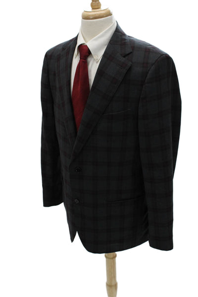 Indochino Mens 2 Piece Sport Coat Gray Wool Plaid Size 44