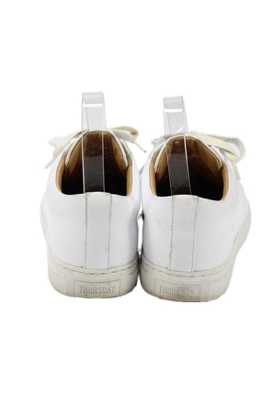 Thursday Everyday Womens Leather Low Top lace Up Walking Sneakers White Size 8