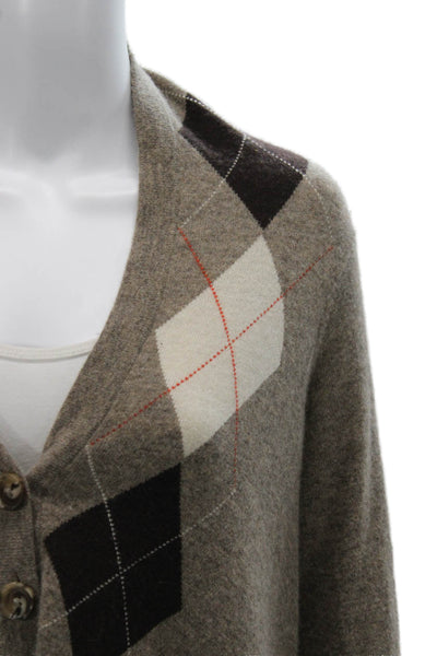 Autumn Cashmere Women Cardigan Brown Cashmere Argyle V-Neck Long Sleeve Size XS