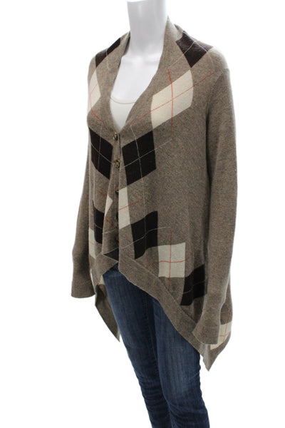 Autumn Cashmere Women Cardigan Brown Cashmere Argyle V-Neck Long Sleeve Size XS