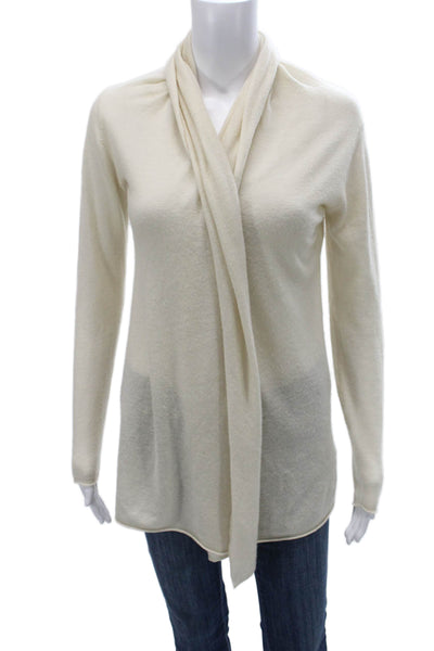 Club Monaco Women Cashmere Cowl Neck Cardigan Ivory Long Sleeve Petite Size S