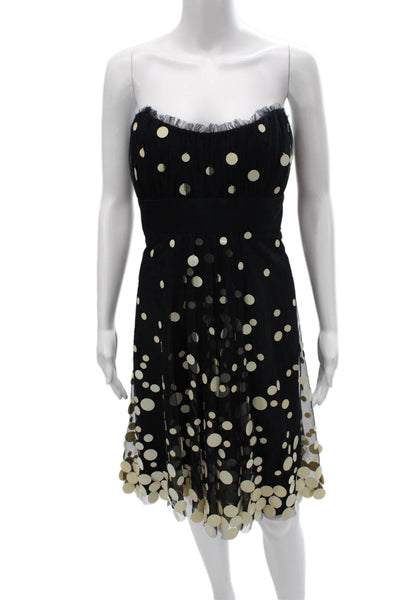 Badgley Mischka Women Fit & Flare Black Polka Dot Dress Sweetheart Size 12