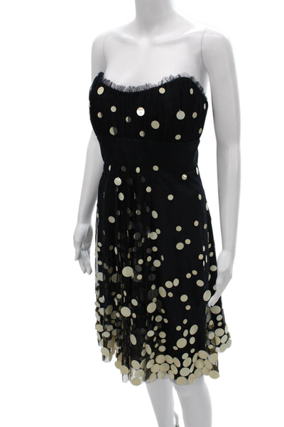 Badgley Mischka Women Fit & Flare Black Polka Dot Dress Sweetheart Size 12