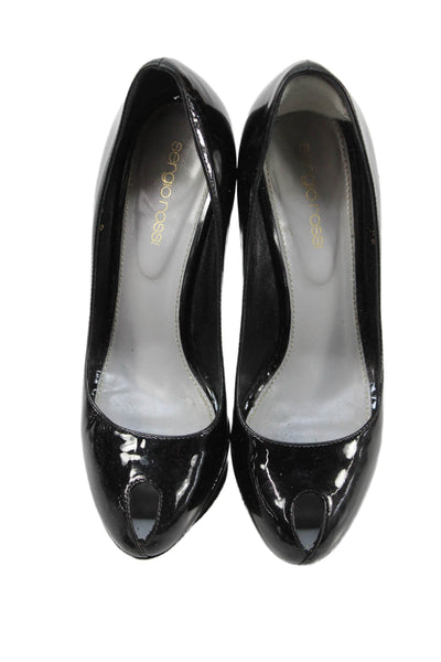 Sergio Rossi Womens Patent Leather Platform High Heels Black Size 6