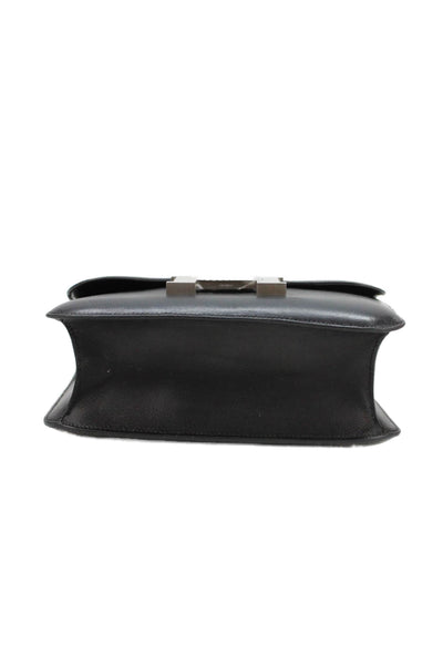 Hermes Womens Leather Adjustable Constance 24 Silver Hardware Flap Handbag Black