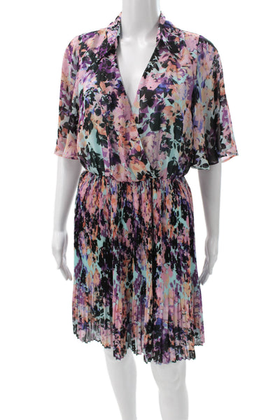 Laundry by Shelli Segal Women Wrap Dress Multicolor Floral V-Neck Short Size 4