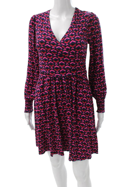 Boden Womens Fit & Flare Dress Pink V-Neck Long Sleeve Viscose Size 4P