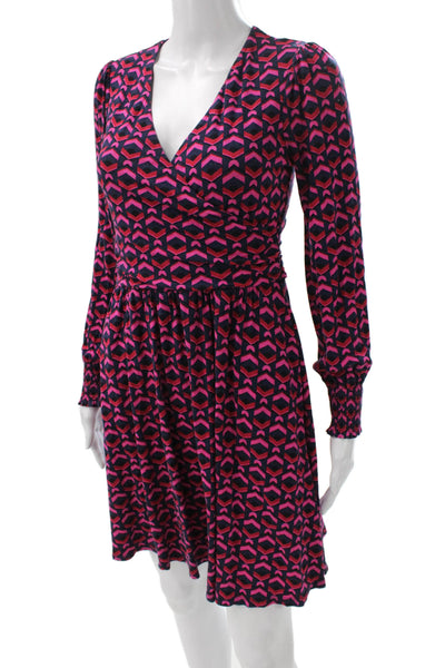 Boden Womens Fit & Flare Dress Pink V-Neck Long Sleeve Viscose Size 4P