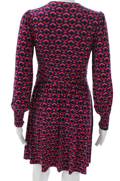 Boden Womens Fit & Flare Dress Pink V-Neck Long Sleeve Viscose Size 4P