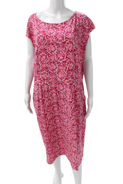 Boden Womens Shift Dress Pink Cotton Boat Neck Short Sleeve Mid-Calf Size 22