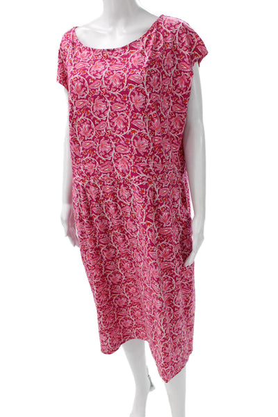 Boden Womens Shift Dress Pink Cotton Boat Neck Short Sleeve Mid-Calf Size 22