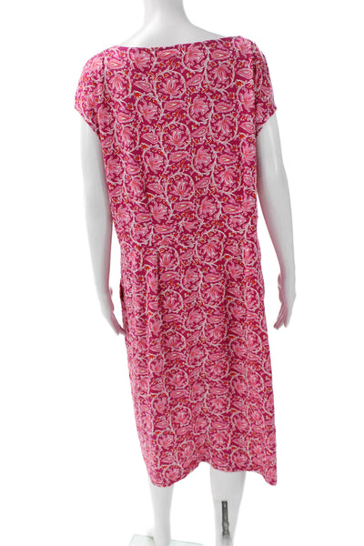 Boden Womens Shift Dress Pink Cotton Boat Neck Short Sleeve Mid-Calf Size 22