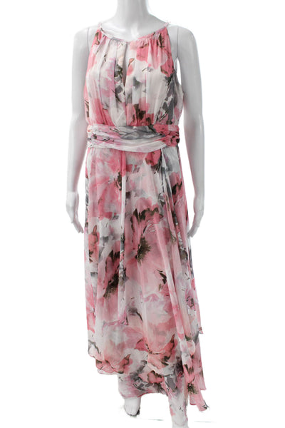 R&M Richards Womens Maxi Dress Pink Sleeveless Zip Round Neck Size 14