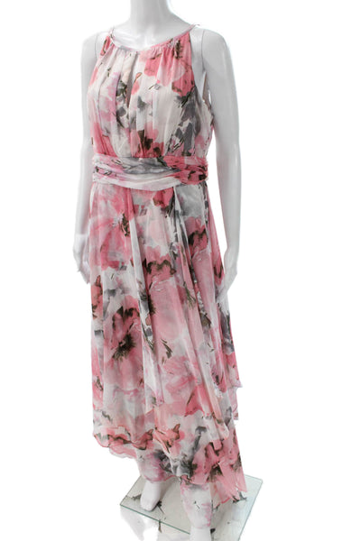 R&M Richards Womens Maxi Dress Pink Sleeveless Zip Round Neck Size 14
