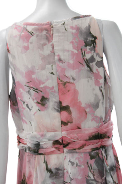 R&M Richards Womens Maxi Dress Pink Sleeveless Zip Round Neck Size 14