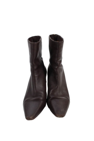 J Crew Womens Back Zip Block Heel Leather Ankle Booties Brown Size 9