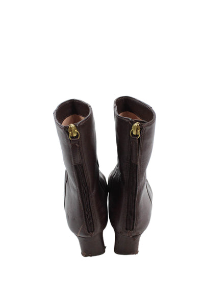 J Crew Womens Back Zip Block Heel Leather Ankle Booties Brown Size 9