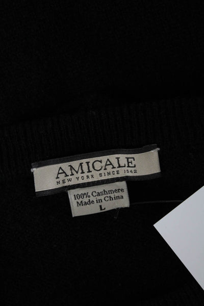 Amicale Women Black 100% Cashmere Pullover Sweater Crew Neck Size L
