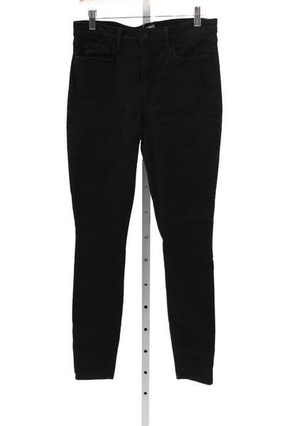 L Agence Womens Skinny Jeans Black Cotton High Rise Button Size 29