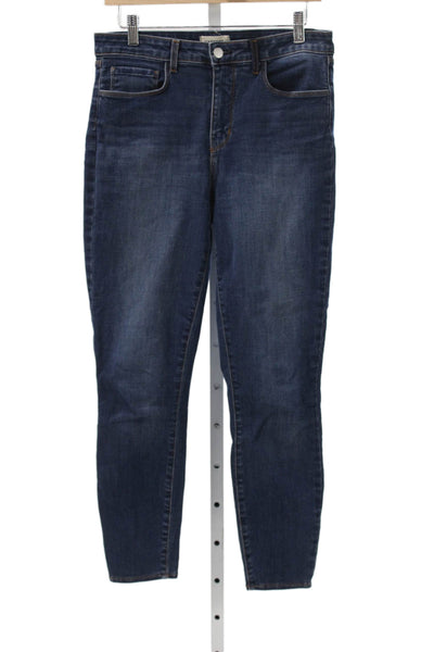 L Agence Women High Rise Skinny Jeans Blue Cotton Button Closure Size 29