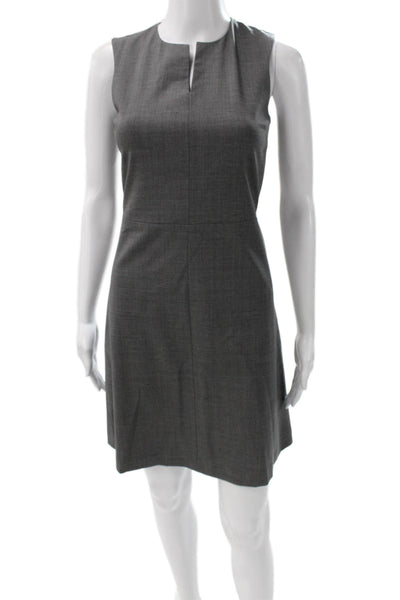 Theory Womens Sheath Dress Gray Sleeveless Virgin Wool Solid Short Zip Size 00
