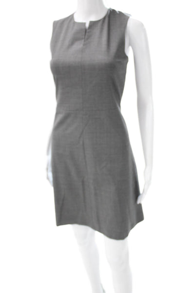 Theory Womens Sheath Dress Gray Sleeveless Virgin Wool Solid Short Zip Size 00