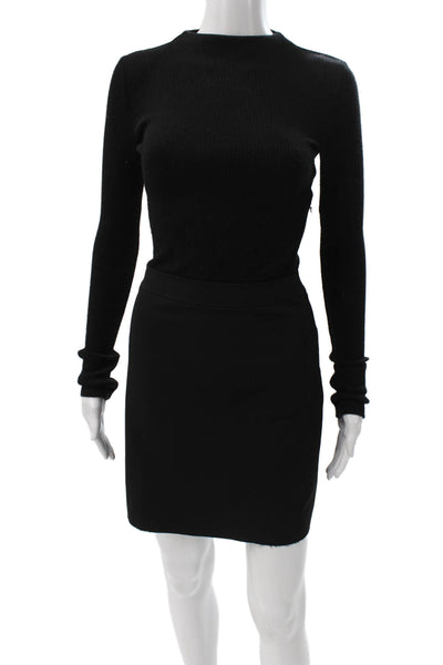 Theory Women Mini Dress Black Mock Neck Long Sleeve Acrylic Zip Size 00