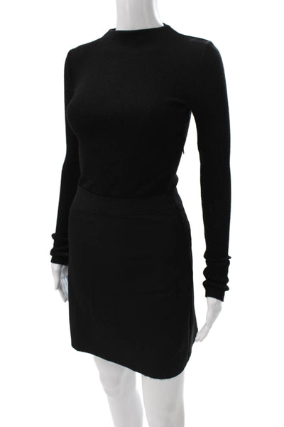 Theory Women Mini Dress Black Mock Neck Long Sleeve Acrylic Zip Size 00