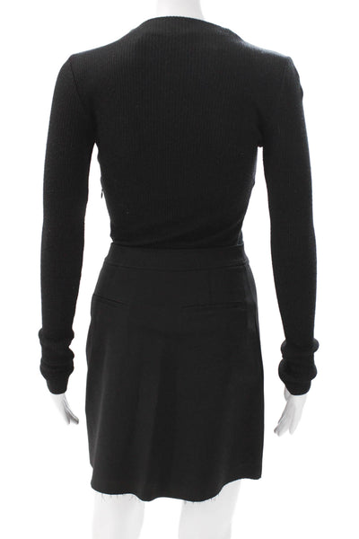 Theory Women Mini Dress Black Mock Neck Long Sleeve Acrylic Zip Size 00