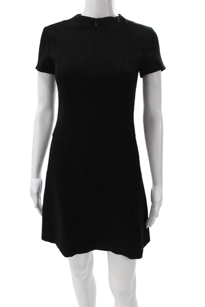 Theory Womens Black Shift Dress Short Sleeve Crew Neck Zip Triacetate Size 00