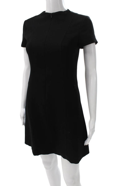 Theory Womens Black Shift Dress Short Sleeve Crew Neck Zip Triacetate Size 00