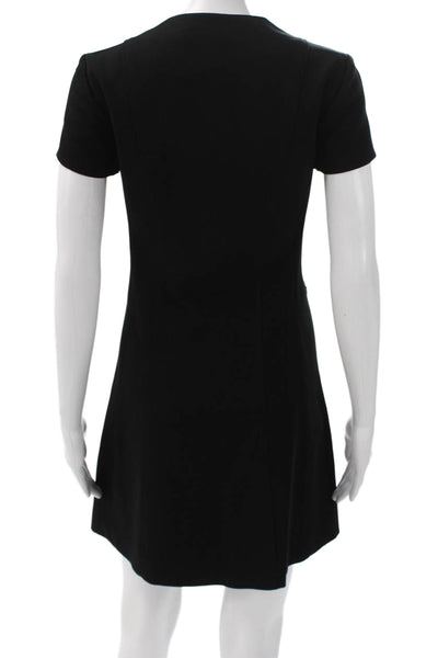 Theory Womens Black Shift Dress Short Sleeve Crew Neck Zip Triacetate Size 00