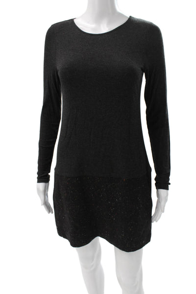 Theory Women Shift Dress Gray Long Sleeve Round Neck Short Size S