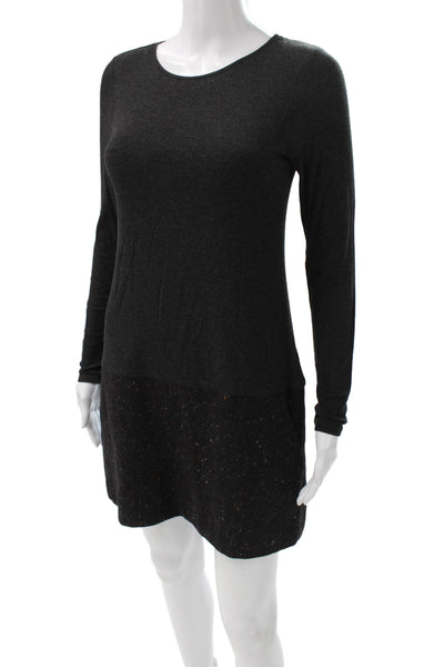 Theory Women Shift Dress Gray Long Sleeve Round Neck Short Size S
