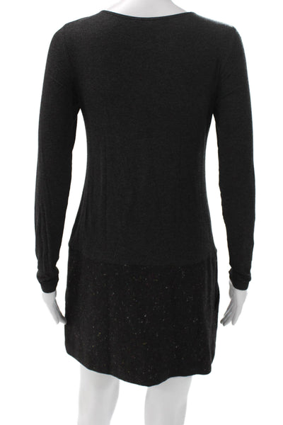 Theory Women Shift Dress Gray Long Sleeve Round Neck Short Size S