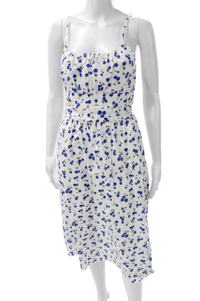 HVN Womens Sundress White Floral Cotton Square Neck Knee Length Size 0