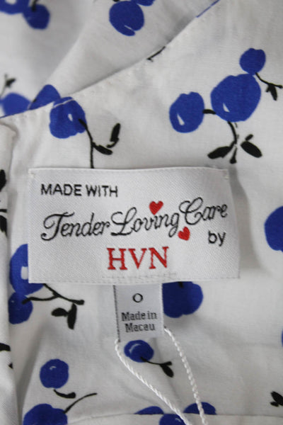 HVN Womens Sundress White Floral Cotton Square Neck Knee Length Size 0