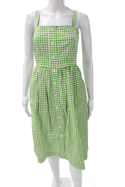 HVN Womens Green Gingham Cotton Square Neck Sundress Knee-Length Button Size 0