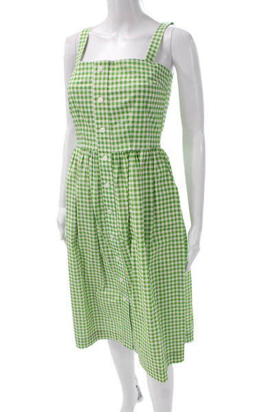 HVN Womens Green Gingham Cotton Square Neck Sundress Knee-Length Button Size 0