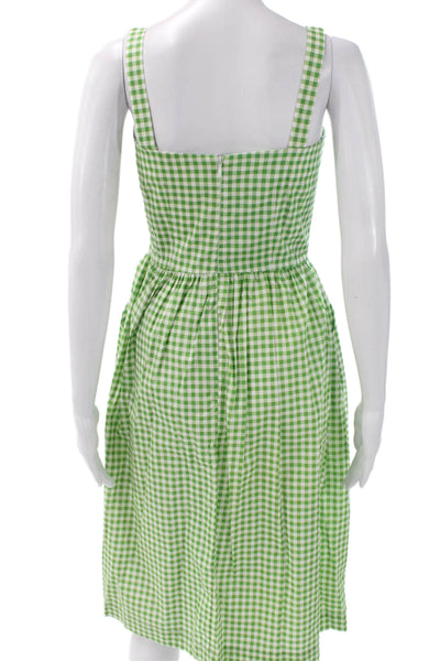 HVN Womens Green Gingham Cotton Square Neck Sundress Knee-Length Button Size 0