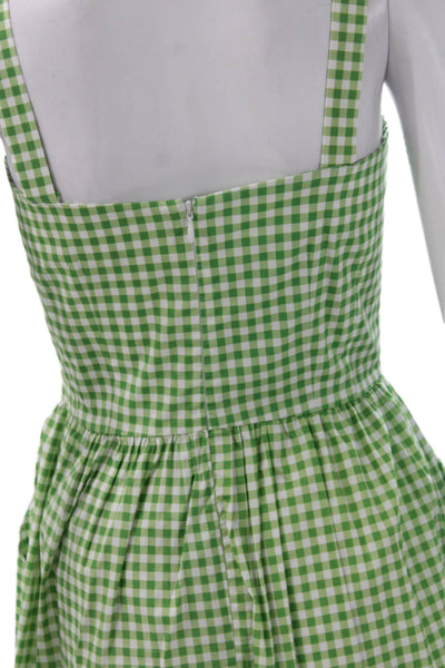 HVN Womens Green Gingham Cotton Square Neck Sundress Knee-Length Button Size 0