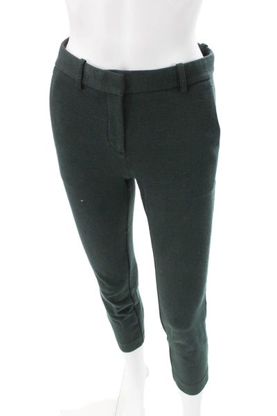 Theory Women Cropped Check Green Cotton Blend Pants Hook & Eye 26in Size 00