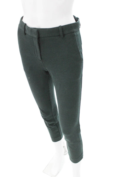 Theory Women Cropped Check Green Cotton Blend Pants Hook & Eye 26in Size 00