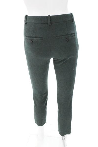 Theory Women Cropped Check Green Cotton Blend Pants Hook & Eye 26in Size 00