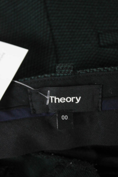 Theory Women Cropped Check Green Cotton Blend Pants Hook & Eye 26in Size 00